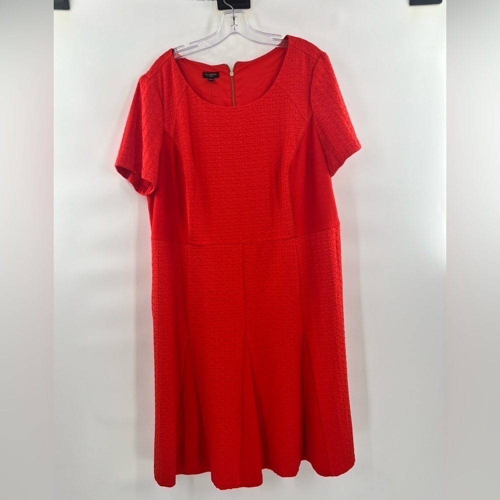 Talbots orange fit flare short sleeve dress size 16W new with tags jacquard